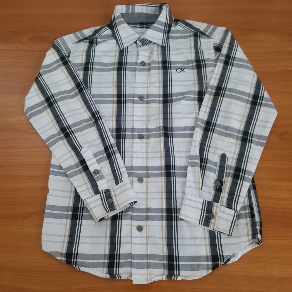 Calvin Klein Boys Plaid Button Down Long Sleeve Shirt Kidcore Sz M (10-12)‎